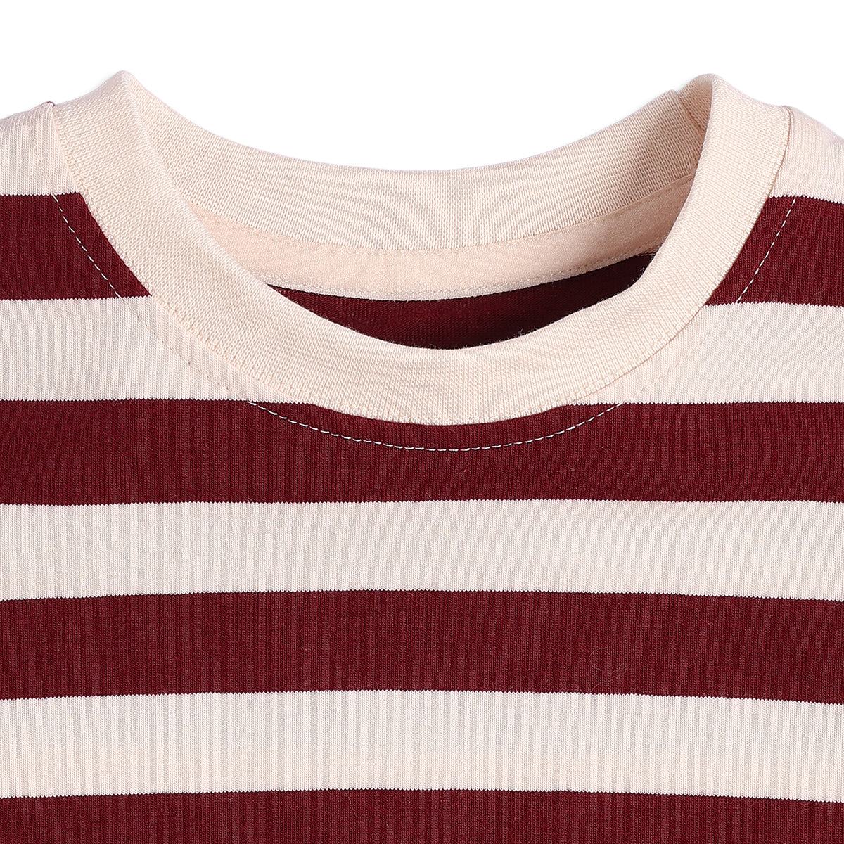 Baby Boys Maroon and Cream Striped Cotton T-Shirt Regular Fit Casual Baby T-Shirt