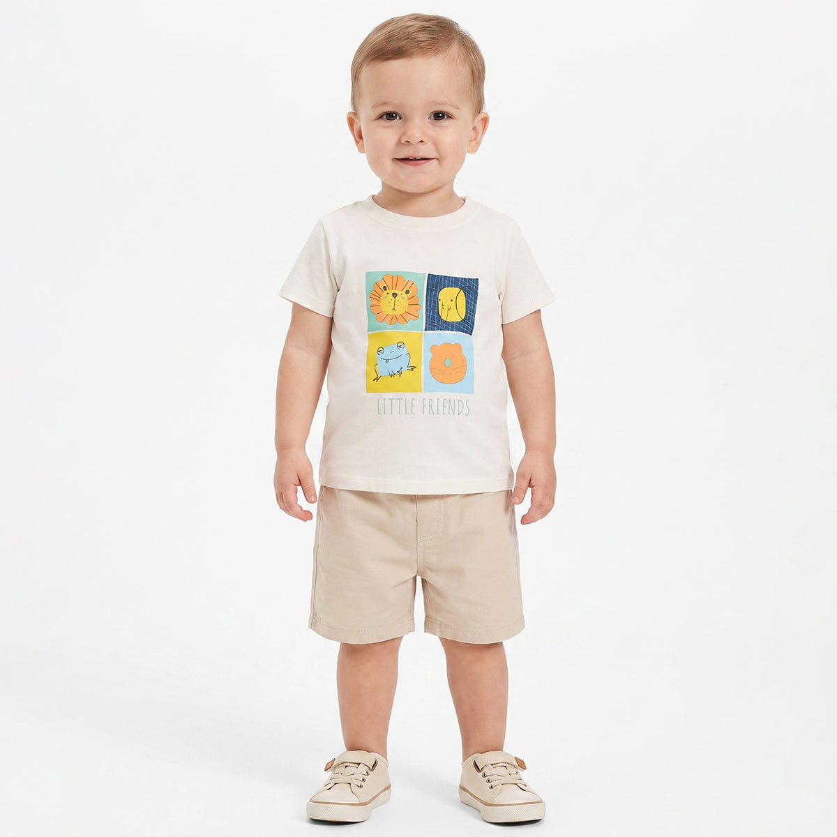 Baby Boys Off White Cotton Printed T-Shirt Regular Fit Casual Wear