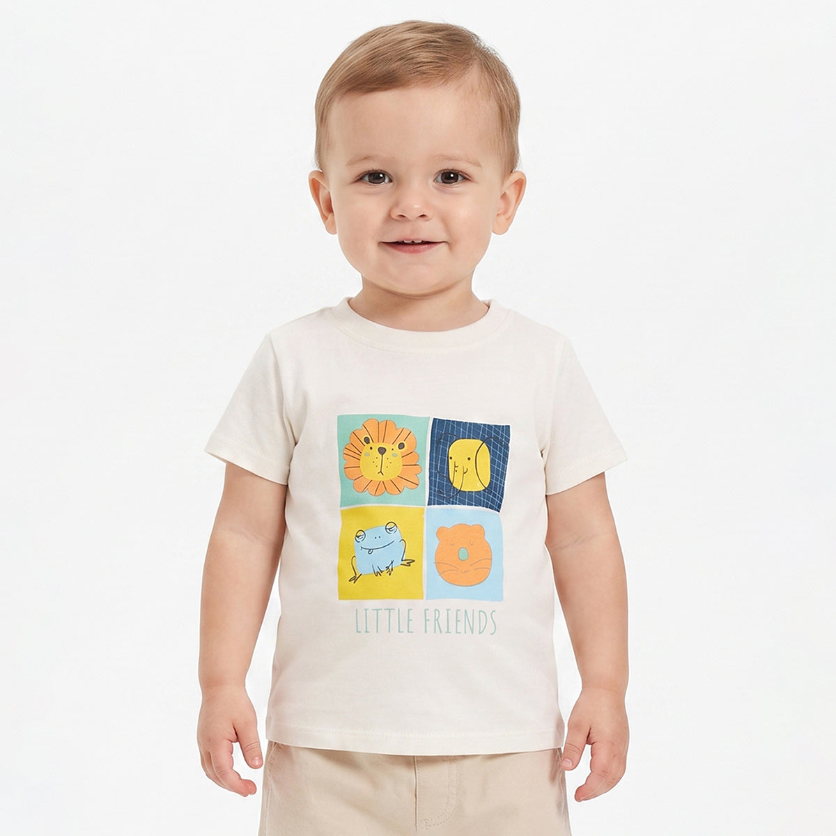 Baby Boys Off White Cotton Printed T-Shirt Regular Fit Casual Wear