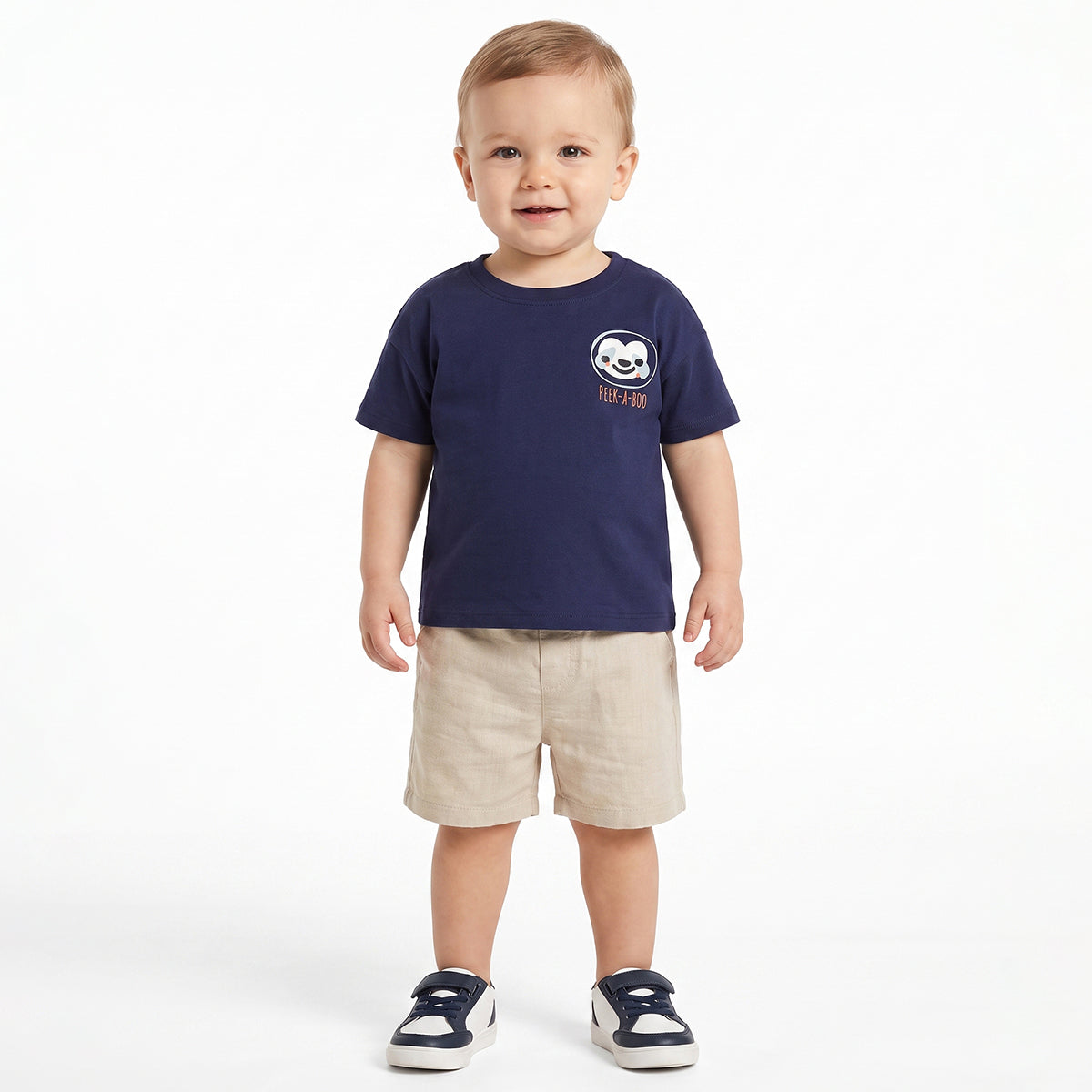 Baby Boys Navy Blue Cotton Printed T-Shirt Regular Fit Casual Wear