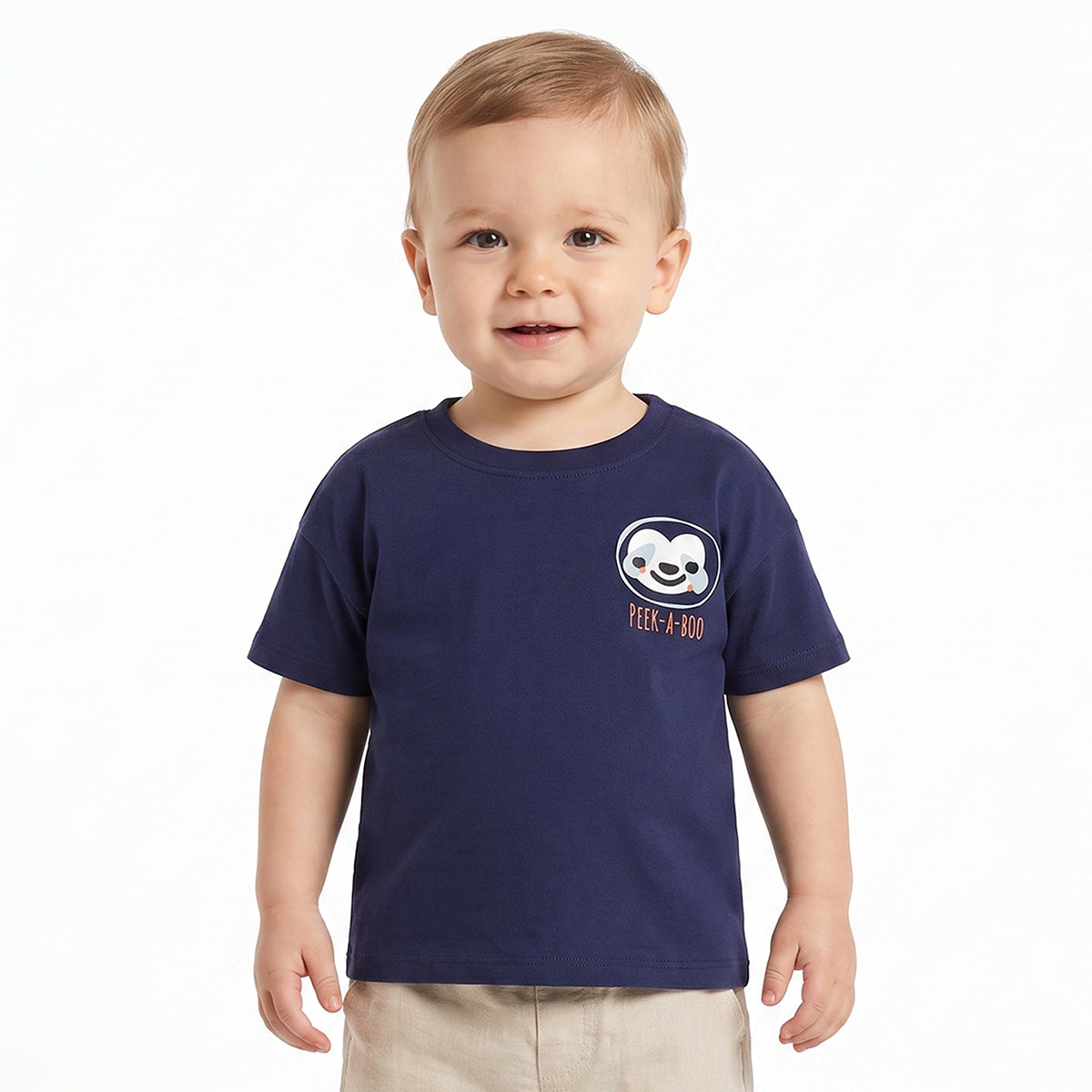 Baby Boys Navy Blue Cotton Printed T-Shirt Regular Fit Casual Wear