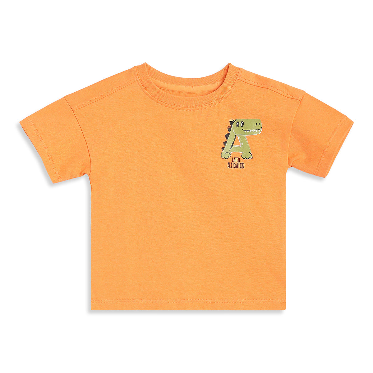 Baby Boys Orange Cotton Printed T-Shirt Regular Fit Casual Wear
