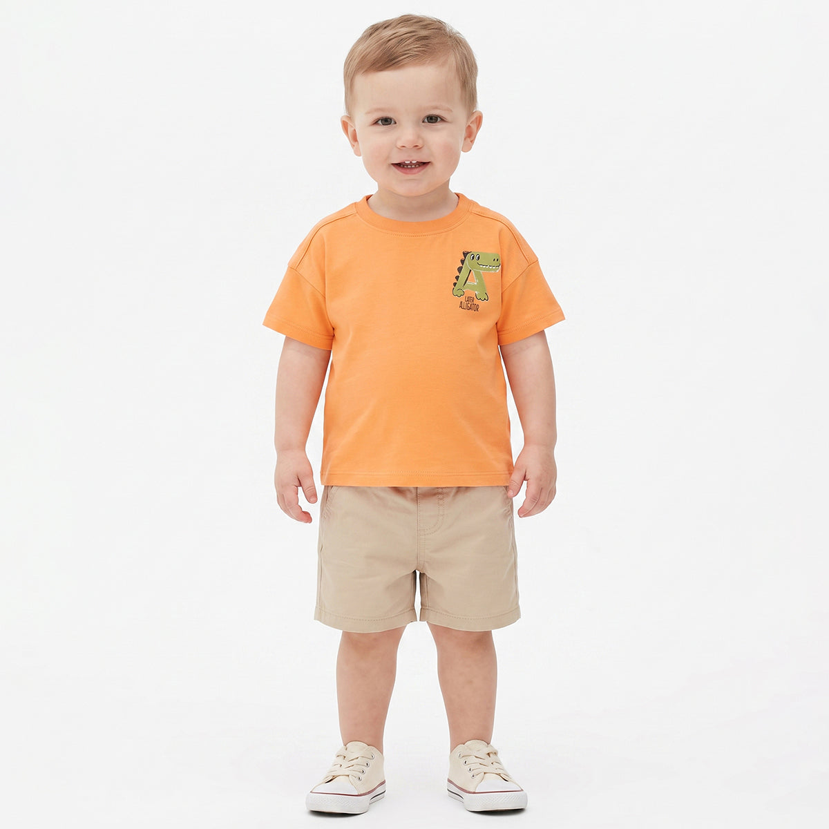 Baby Boys Orange Cotton Printed T-Shirt Regular Fit Casual Wear