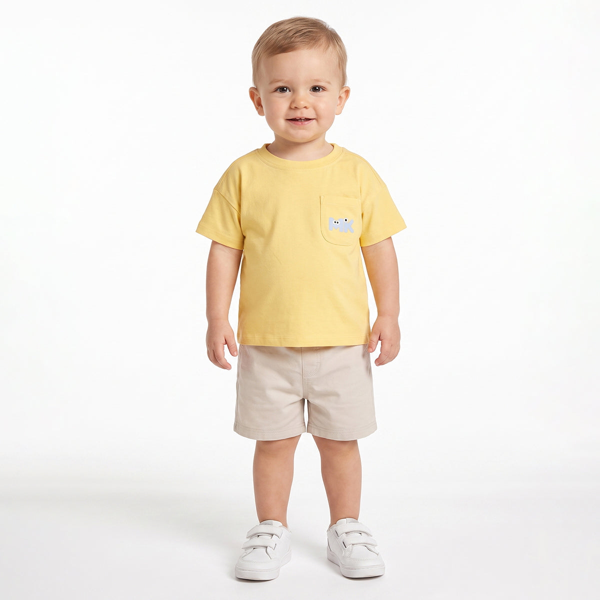Baby Boys Yellow Cotton Pocket T-Shirt Regular Fit Casual Wear