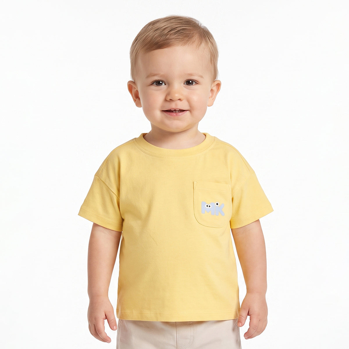 Baby Boys Yellow Cotton Pocket T-Shirt Regular Fit Casual Wear