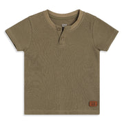 Baby Boys Olive Green Cotton Textured Henley T-Shirt Regular Fit Casual Wear