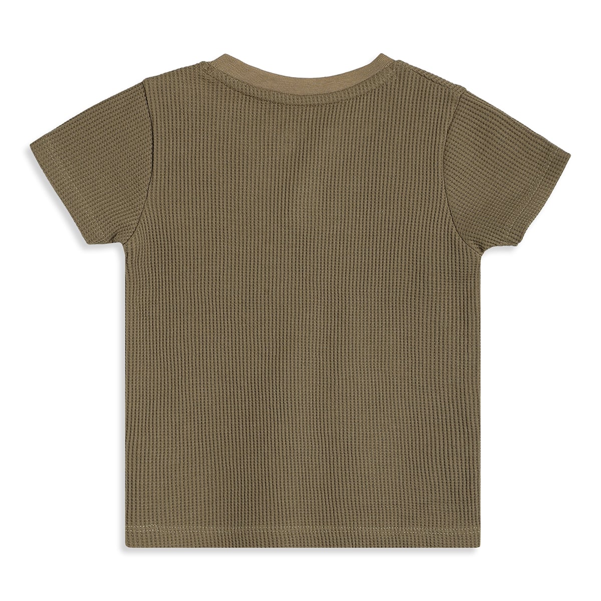 Baby Boys Olive Green Cotton Textured Henley T-Shirt Regular Fit Casual Wear
