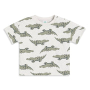 Baby Boys Off-White Cotton Crocodile Print T-Shirt Regular Fit Casual Wear