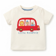 Baby Boys Off-White Cotton Animal Car Graphic T-Shirt Regular Fit Casual Wear