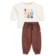 Baby Boys Cream & Brown Top and Bottom Set Regular Fit Casual Wear