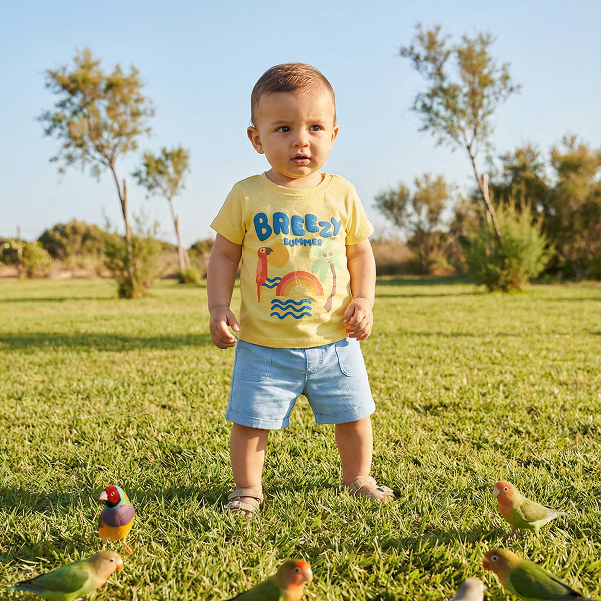 Baby Boys Summer Graphic Print T-Shirt, Yellow