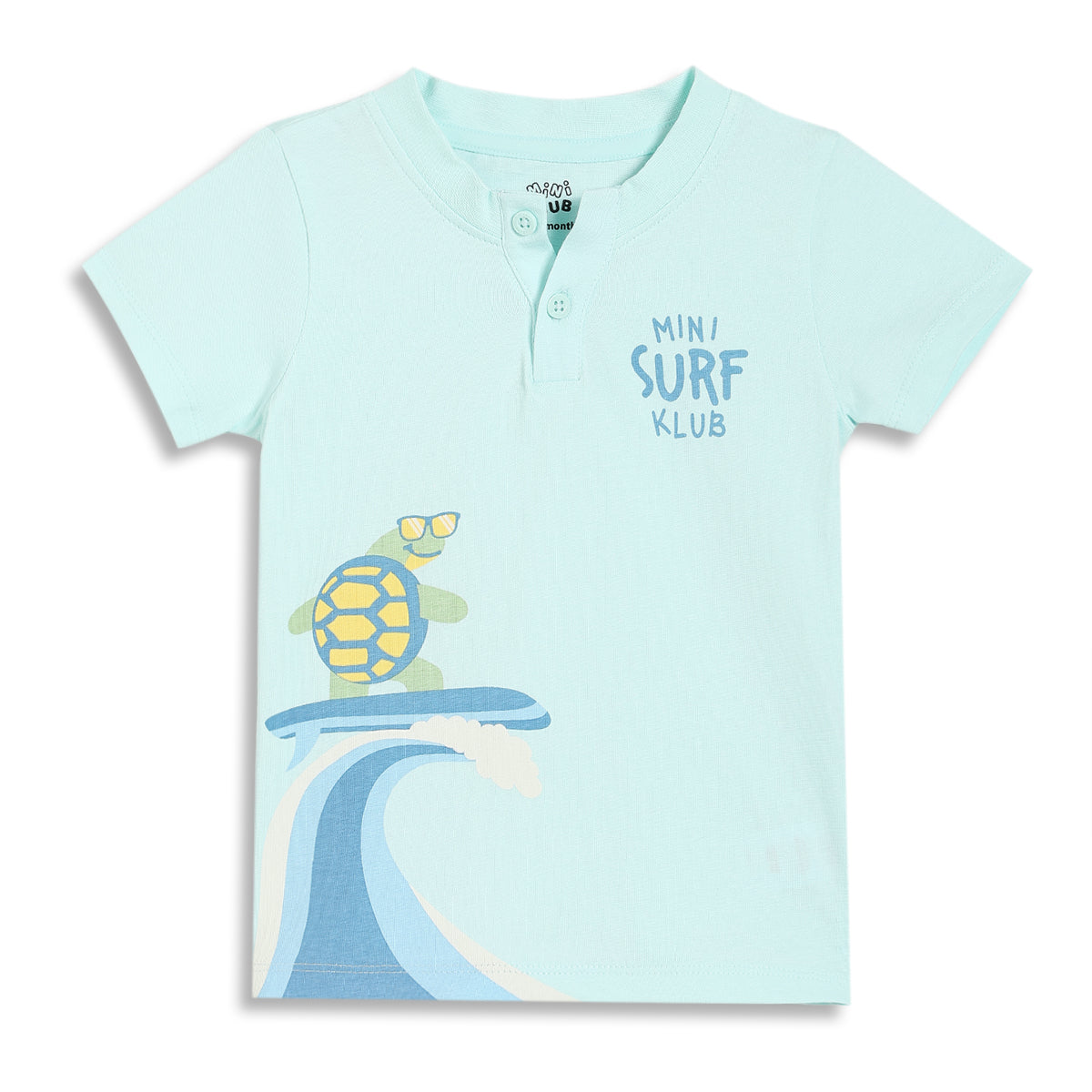 Baby Boys Turtle Print Henley T-Shirt, Aqua Blue