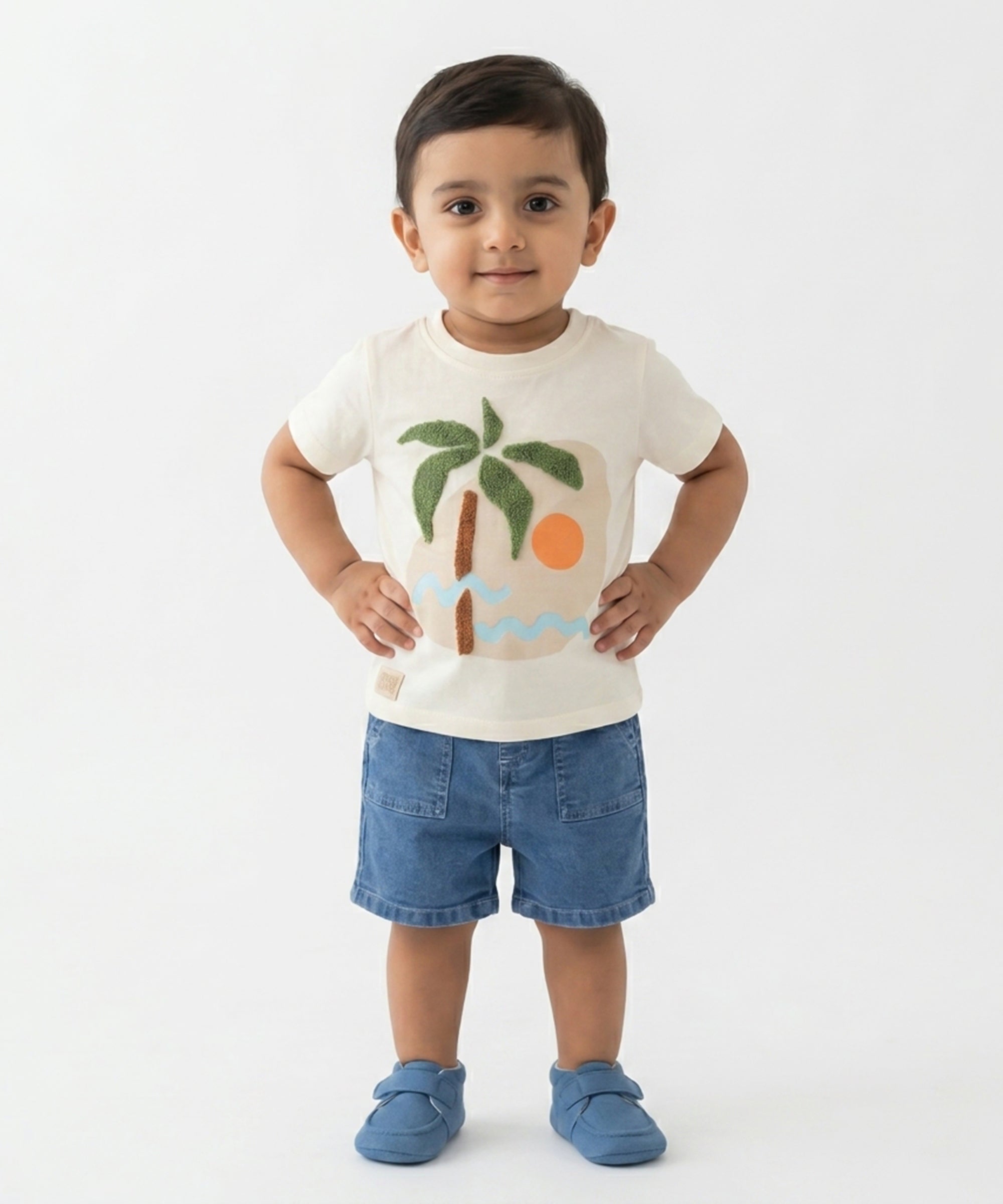 Baby Boys Textured Palm Tree Applique T-Shirt, Cream