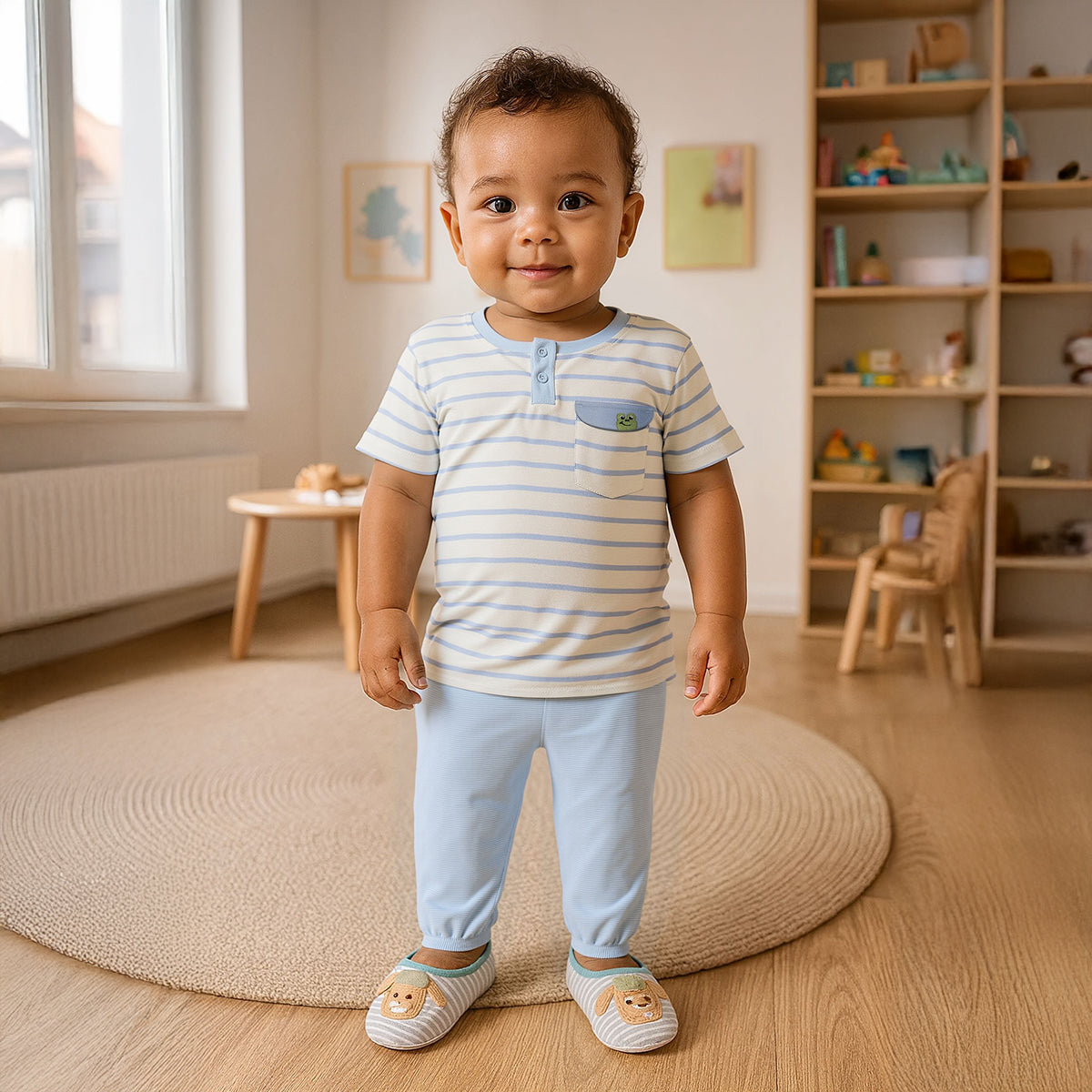 Baby Boys Striped T-shirt, White and Light Blue