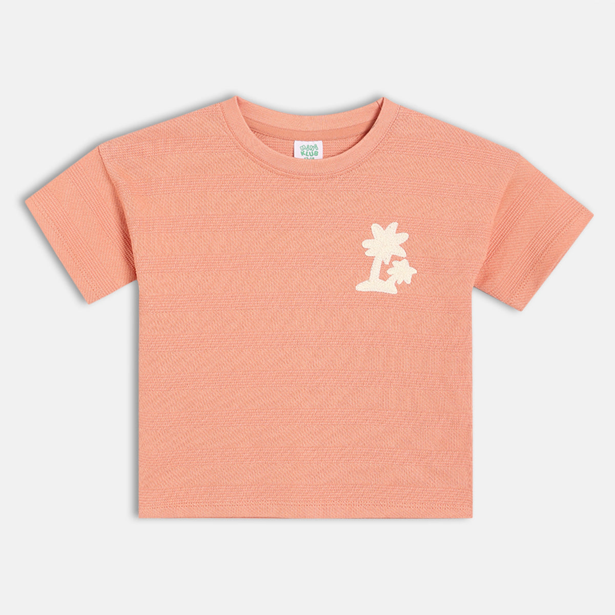 Boys Tree Embroidery On Chest T-Shirt, Peach