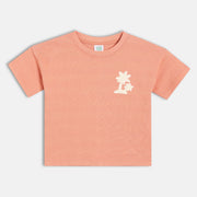 Boys Tree Embroidery On Chest T-Shirt, Peach