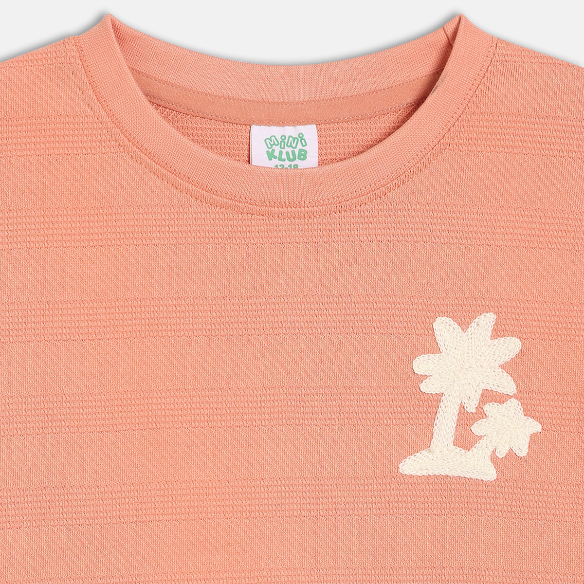 Boys Tree Embroidery On Chest T-Shirt, Peach