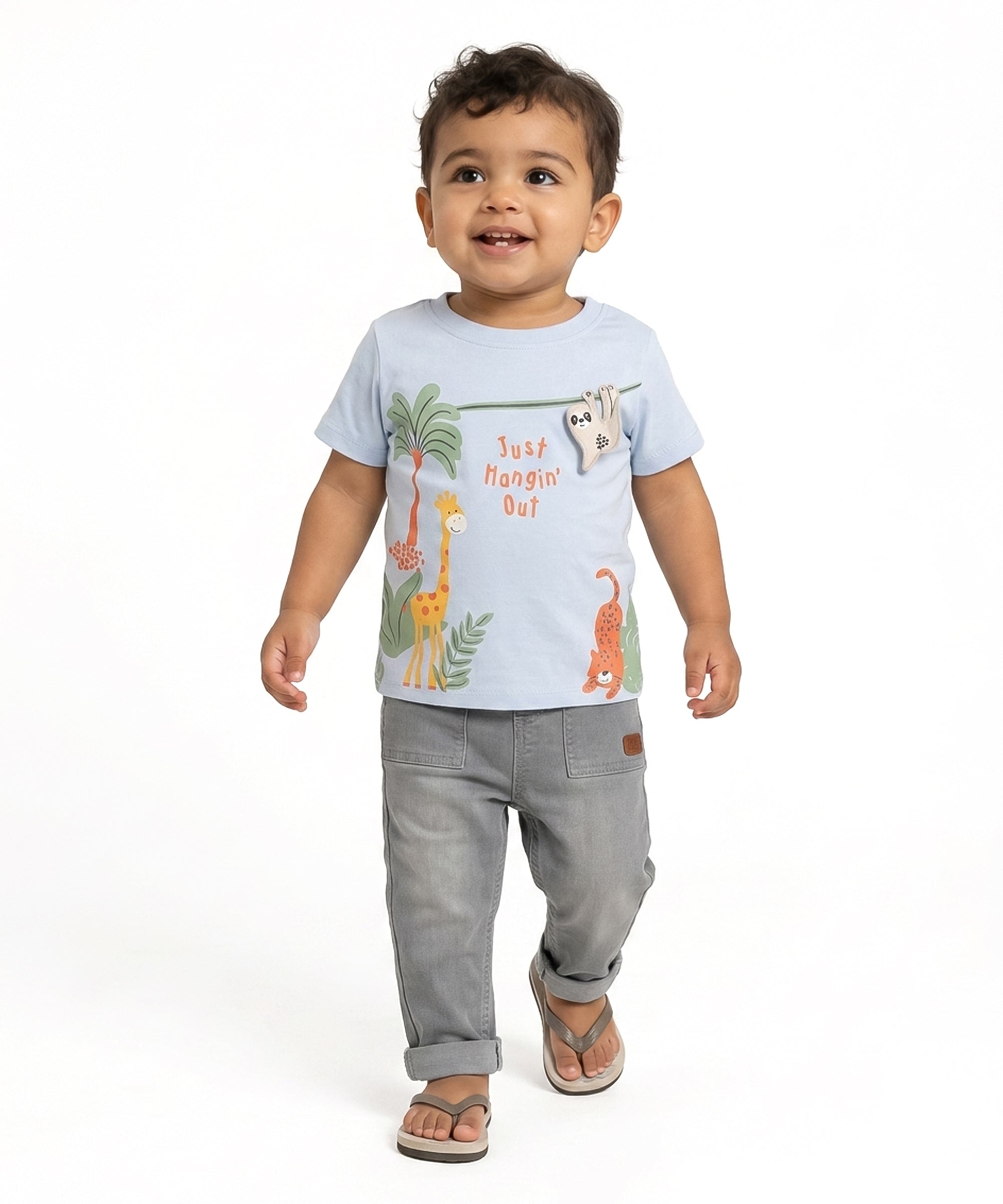 Baby Boys Animal Print T-Shirt, Light Blue