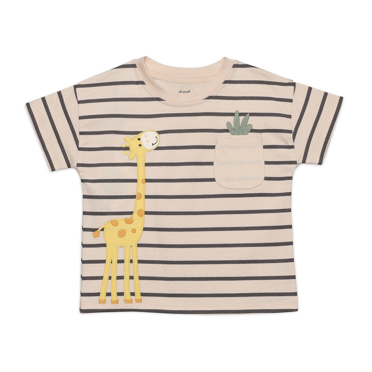 Baby Boys Striped Giraffe Print T-shirt, Beige and Brown