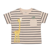 Baby Boys Striped Giraffe Print T-shirt, Beige and Brown