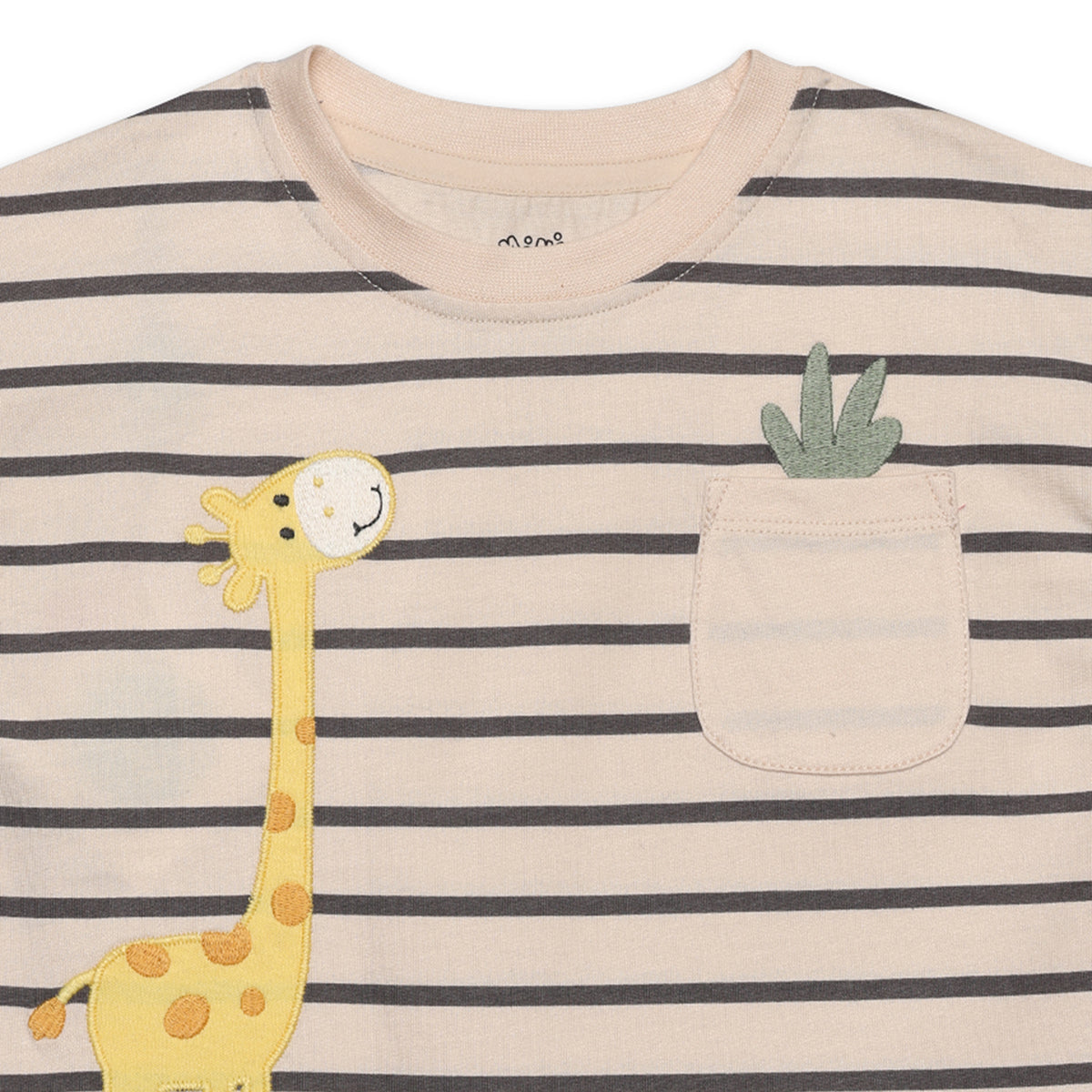 Baby Boys Striped Giraffe Print T-shirt, Beige and Brown