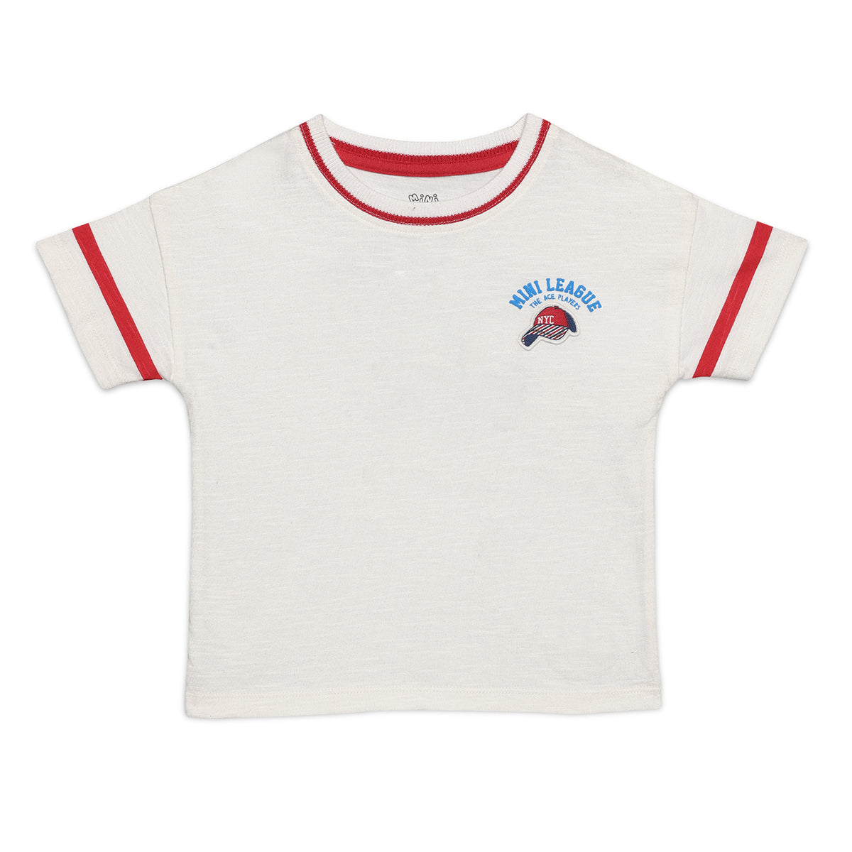 Baby Boys Solid T-shirt with Contrast Detail, White and Red