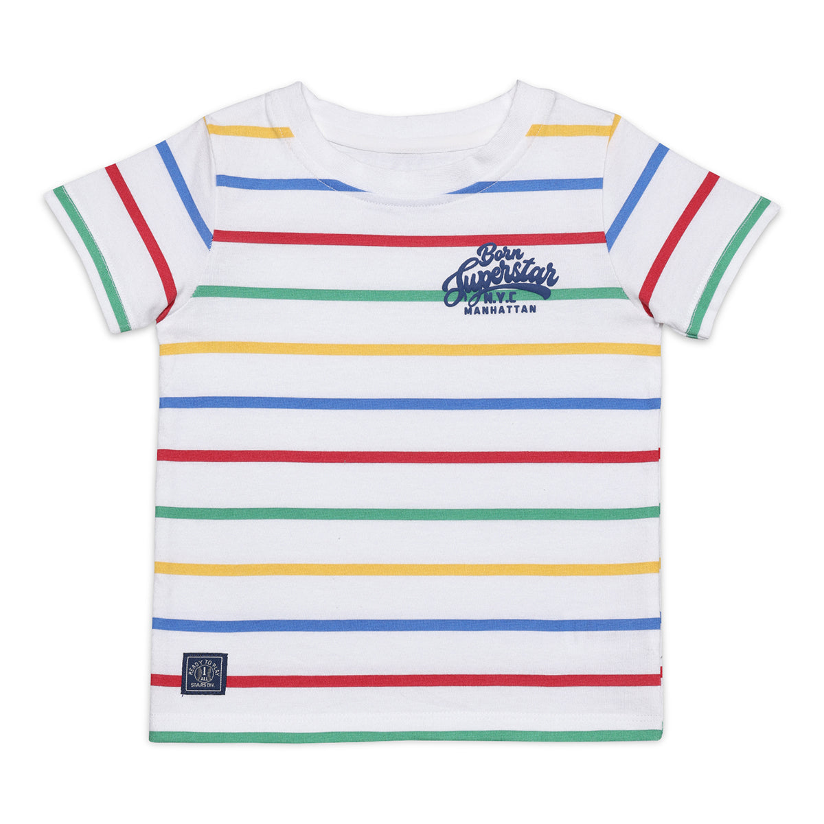 Baby Boys Striped T-shirt, White with Multicolour Stripes