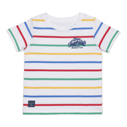 Baby Boys Striped T-shirt, White with Multicolour Stripes