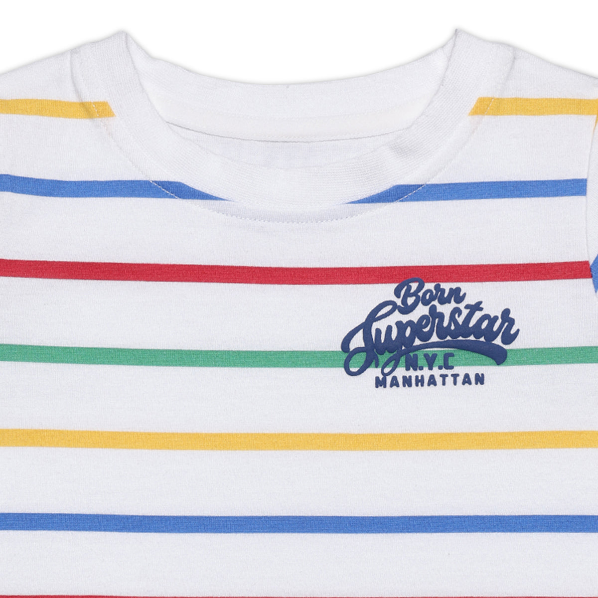 Baby Boys Striped T-shirt, White with Multicolour Stripes
