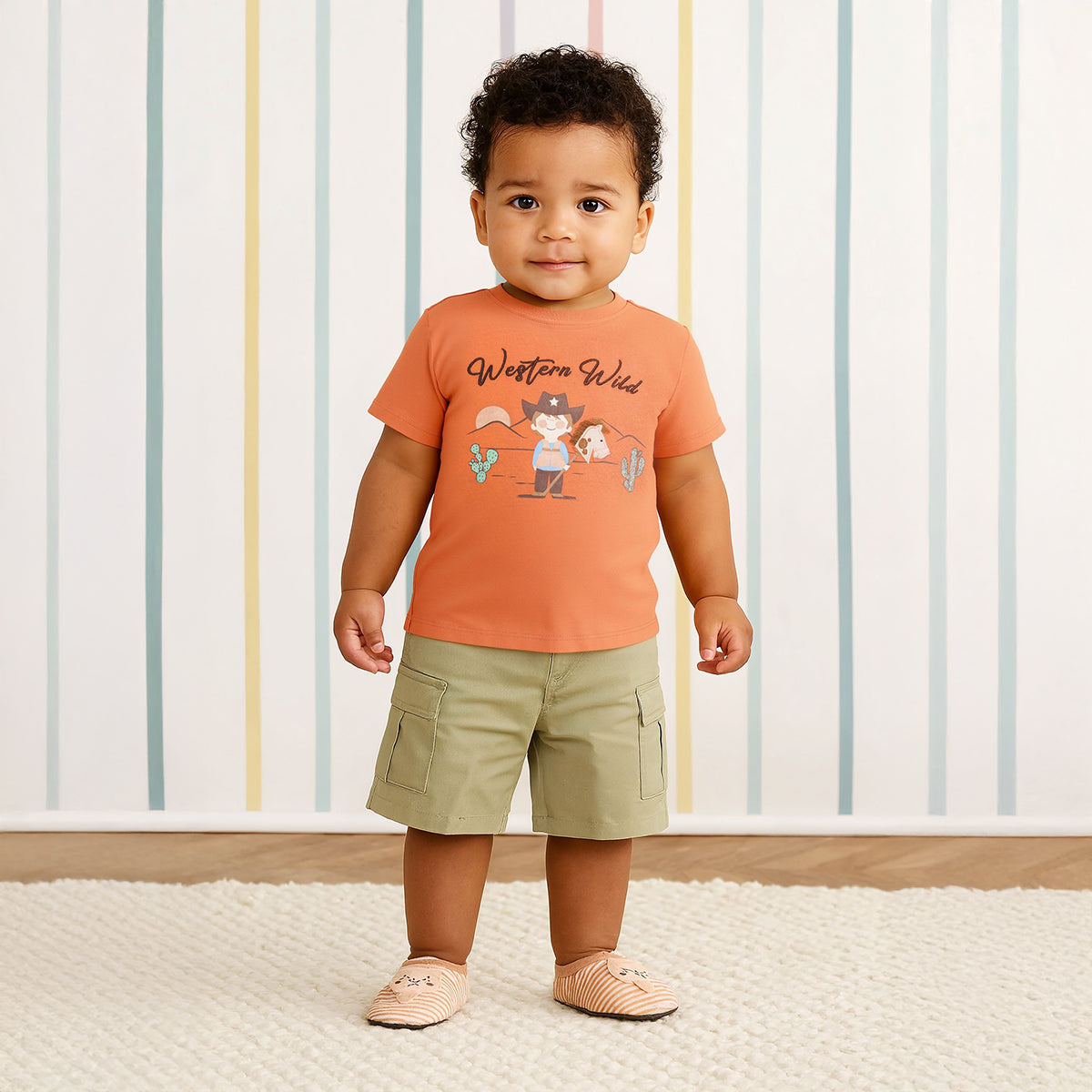 Baby Boys Cowboy Print T-shirt, Orange