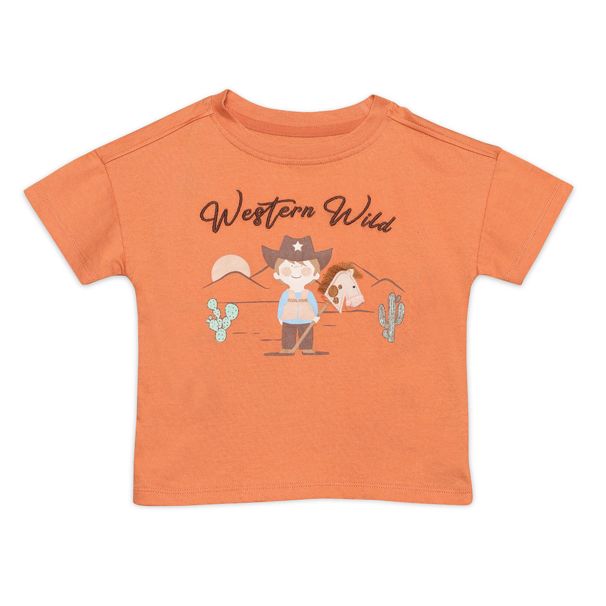 Baby Boys Cowboy Print T-shirt, Orange