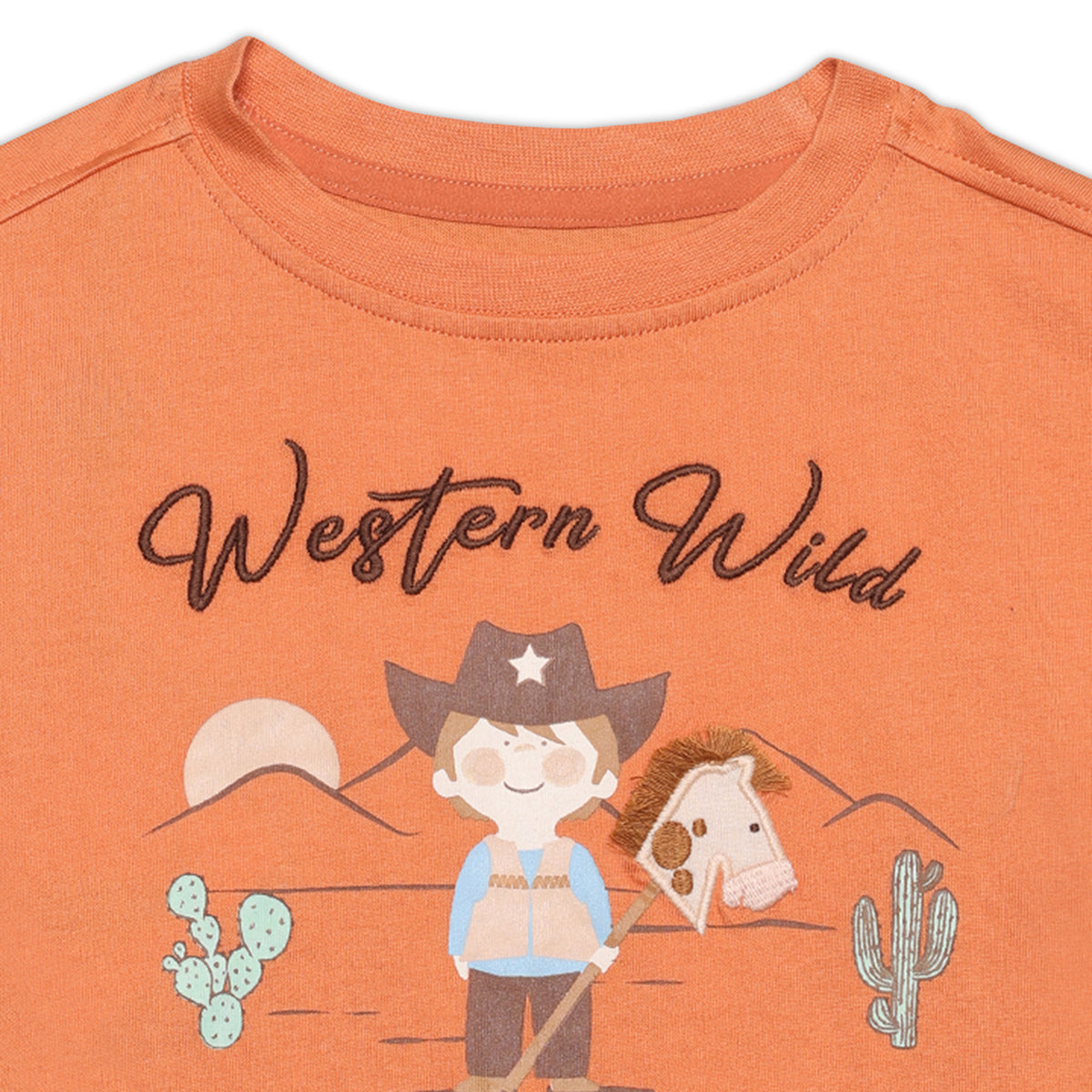 Baby Boys Cowboy Print T-shirt, Orange