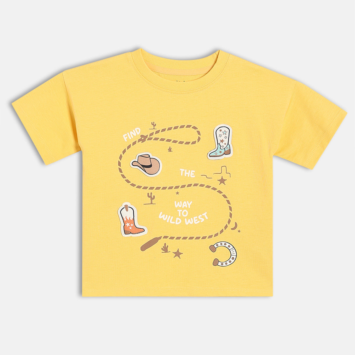 Boys Wild West Print On Chest T-Shirt, Yellow