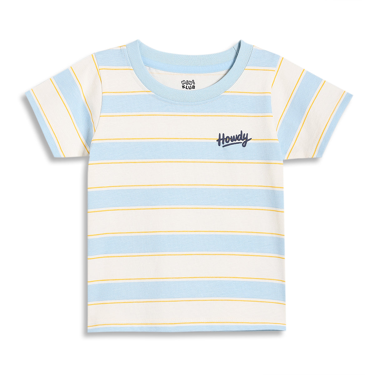Baby Boys Striped T-Shirt with Text Print, Blue and White