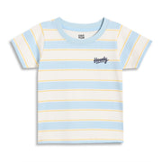 Baby Boys Striped T-Shirt with Text Print, Blue and White