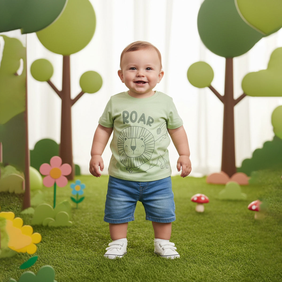 Baby Boys Lion Print T-Shirt, Light Green