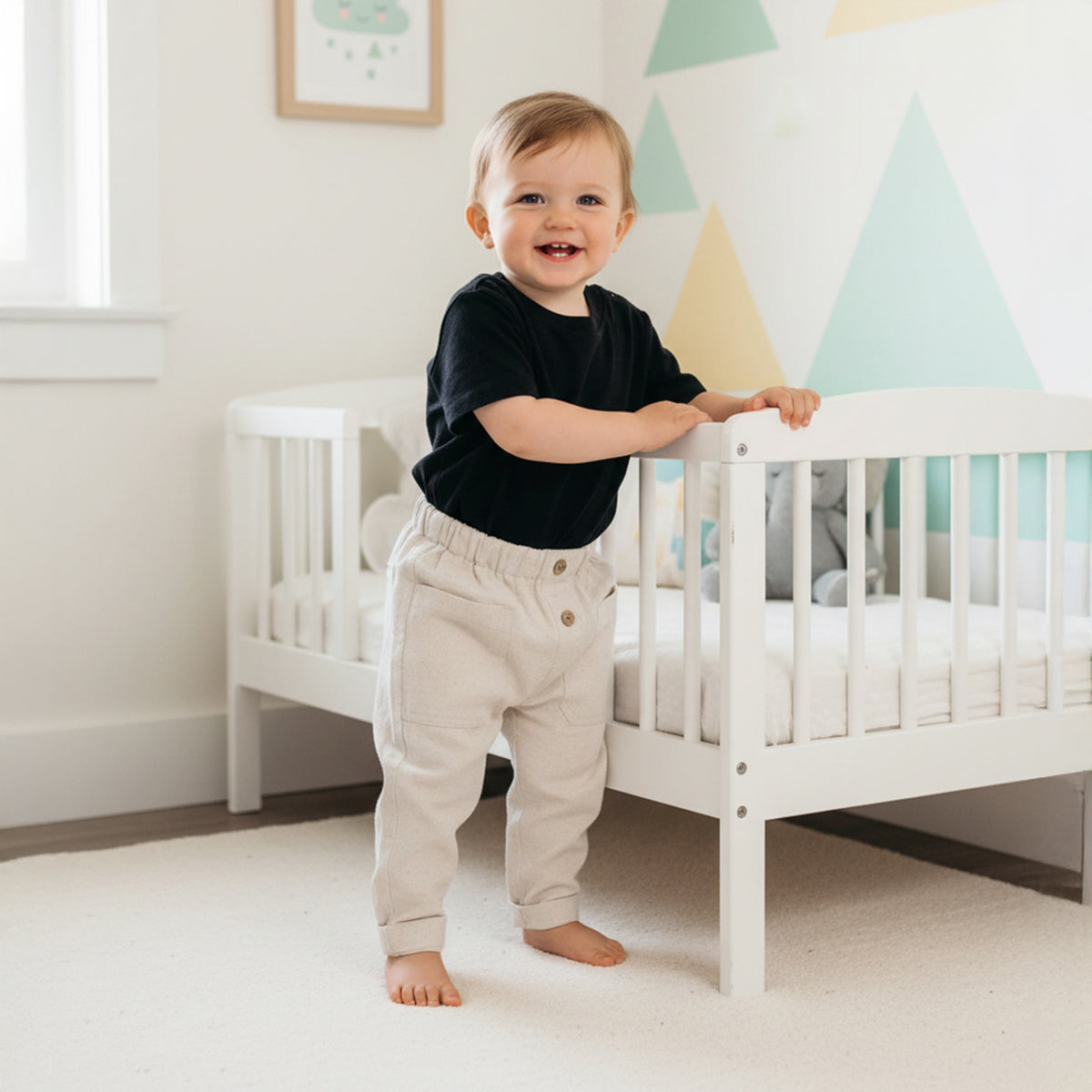 Baby Boys Solid Pants, Cream