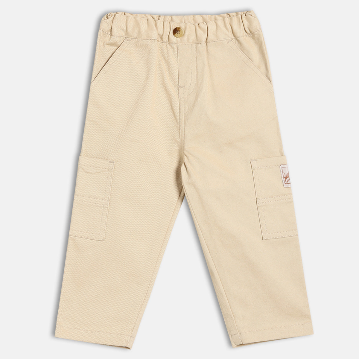 Boys Solid Cargo Pants With Utility Pockets, Beige
