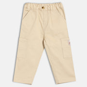 Boys Solid Cargo Pants With Utility Pockets, Beige