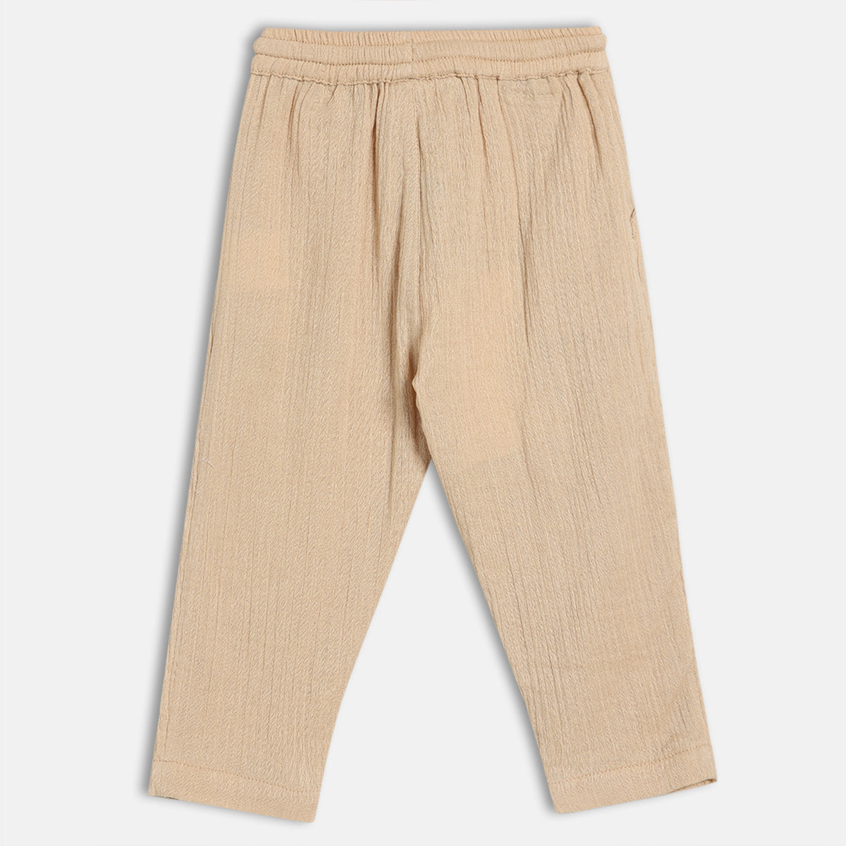 Boys Solid Textured Woven Pants with Drawstring Waist, Beige
