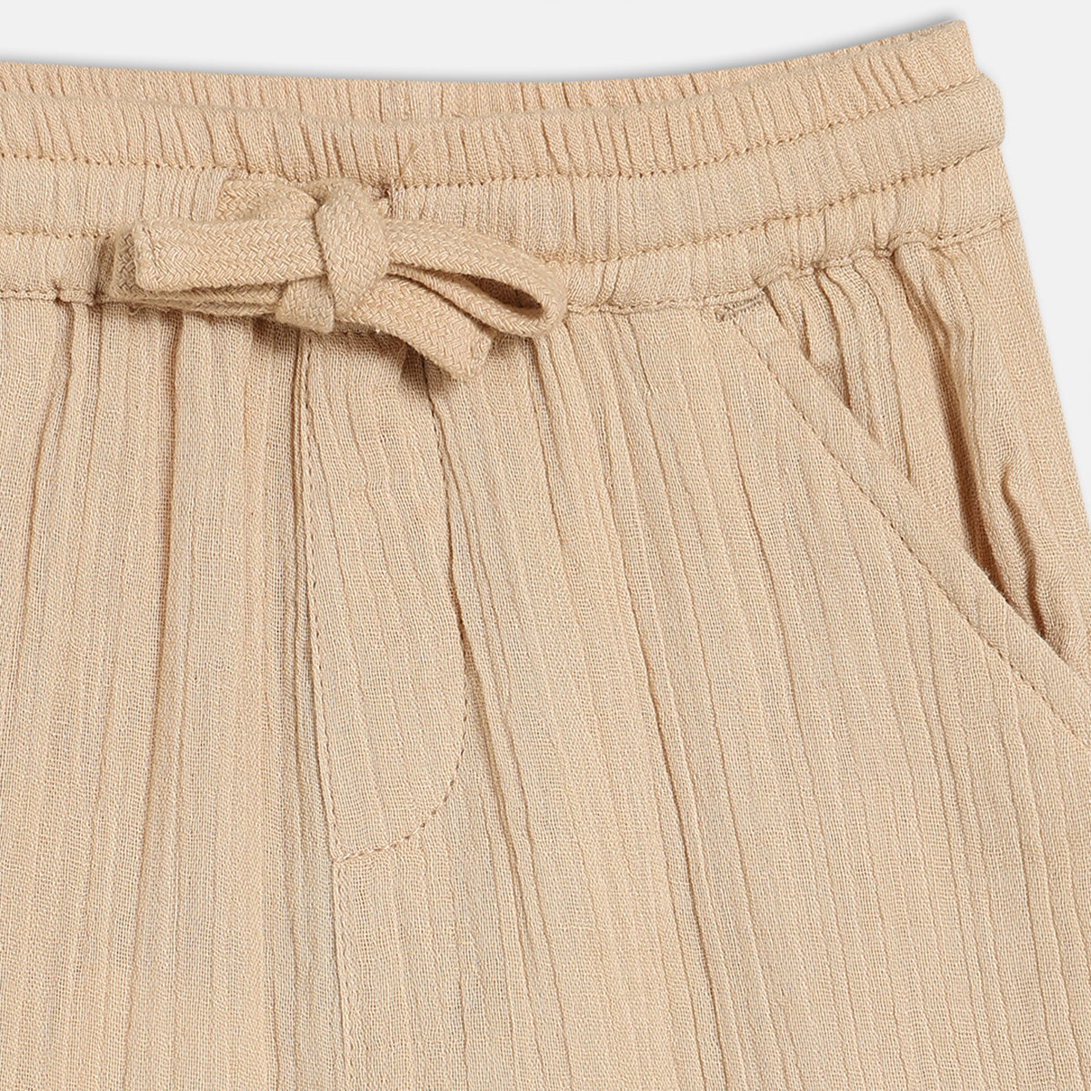 Boys Solid Textured Woven Pants with Drawstring Waist, Beige