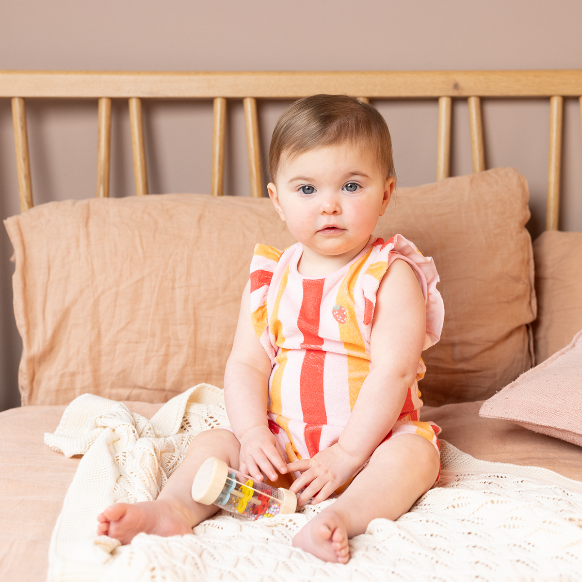 Baby Girls Strawberry Embroidered Striped Bodysuit, Multicolour