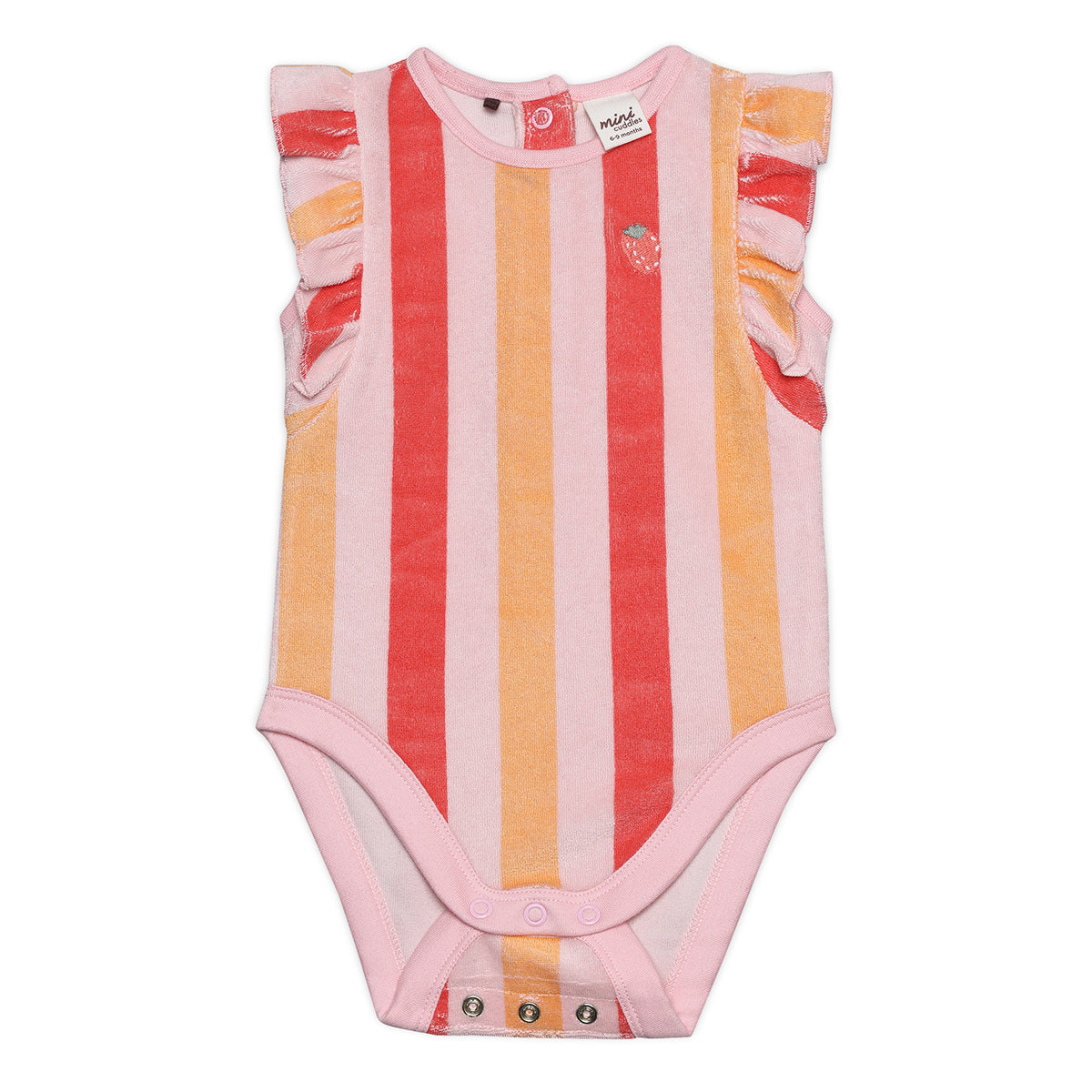 Baby Girls Strawberry Embroidered Striped Bodysuit, Multicolour