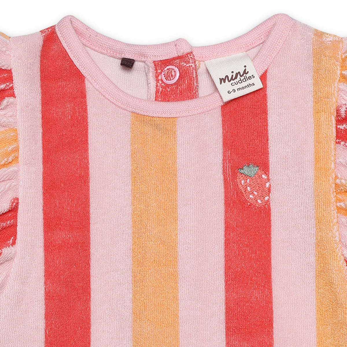 Baby Girls Strawberry Embroidered Striped Bodysuit, Multicolour