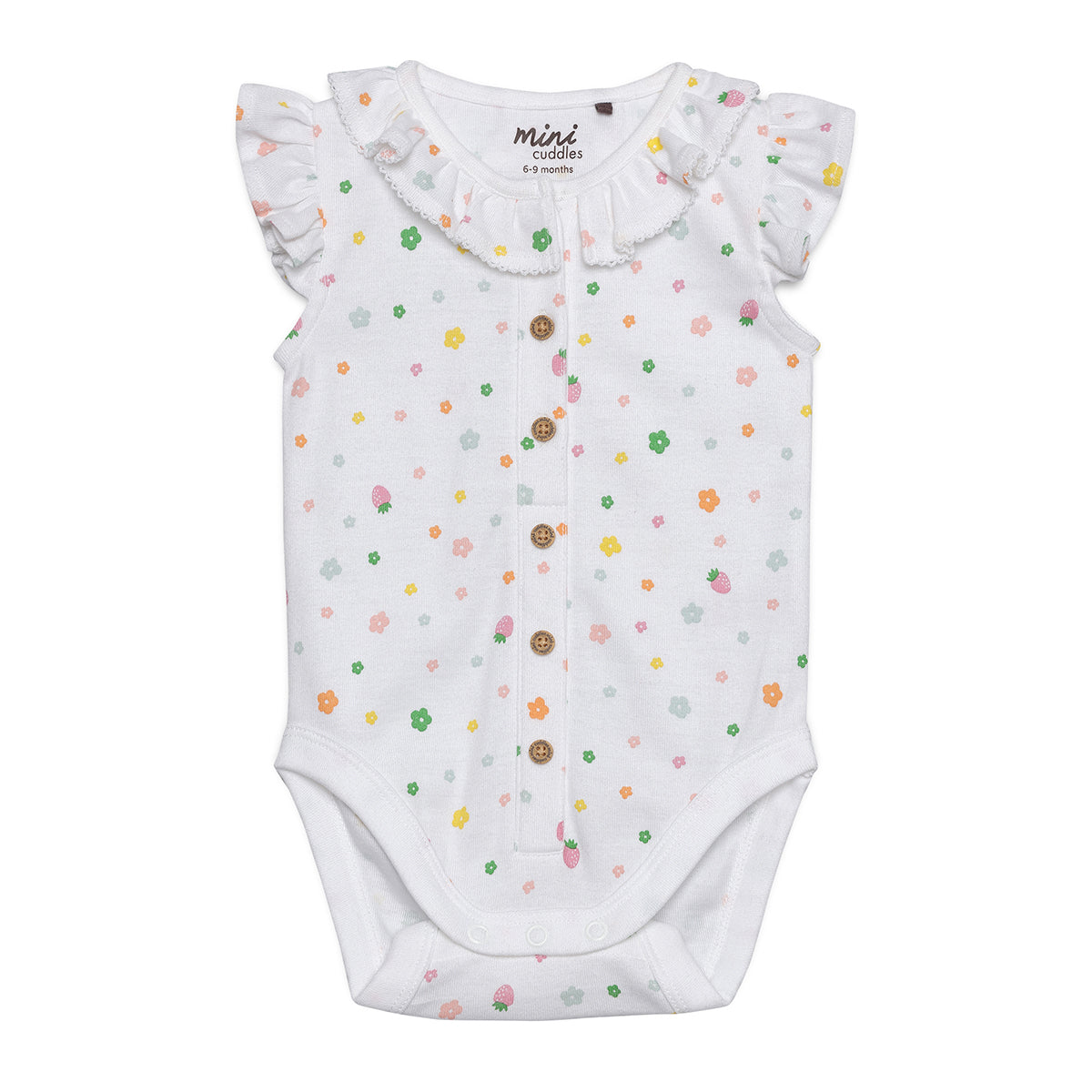 Baby Girls Floral Print Button Front Bodysuit, White