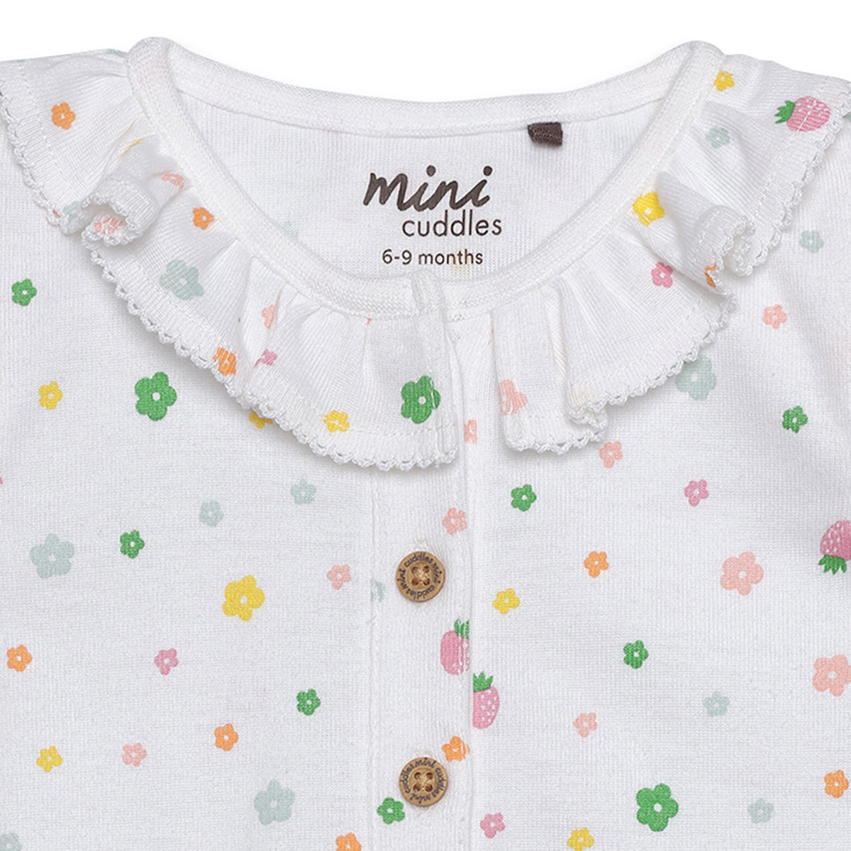 Baby Girls Floral Print Button Front Bodysuit, White