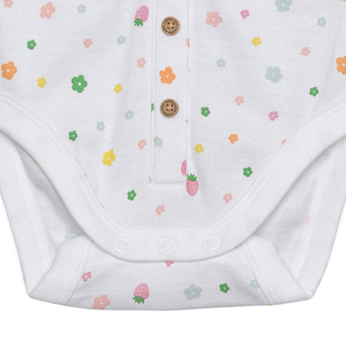 Baby Girls Floral Print Button Front Bodysuit, White