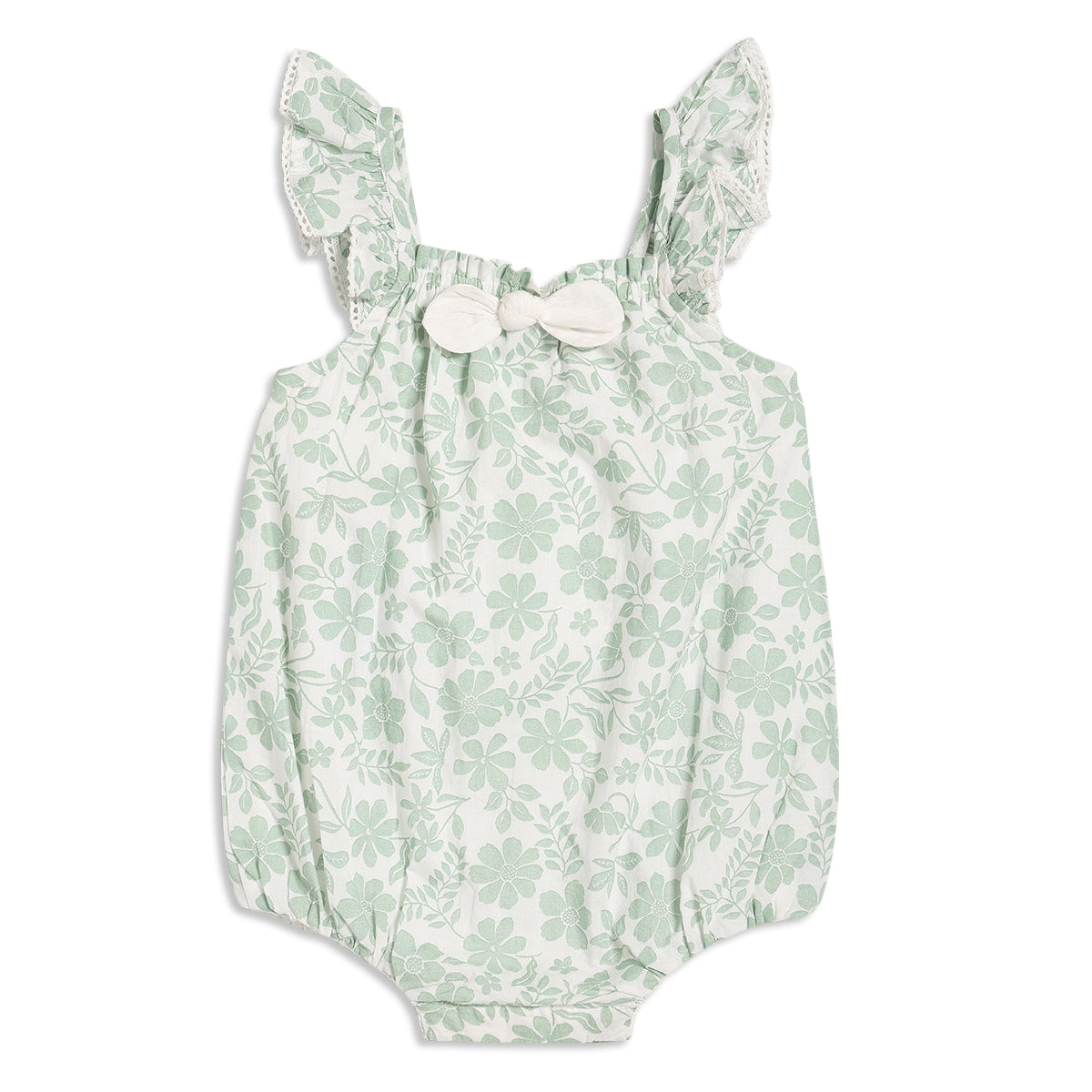 Baby Girls Floral Print Sleeveless Romper, Green