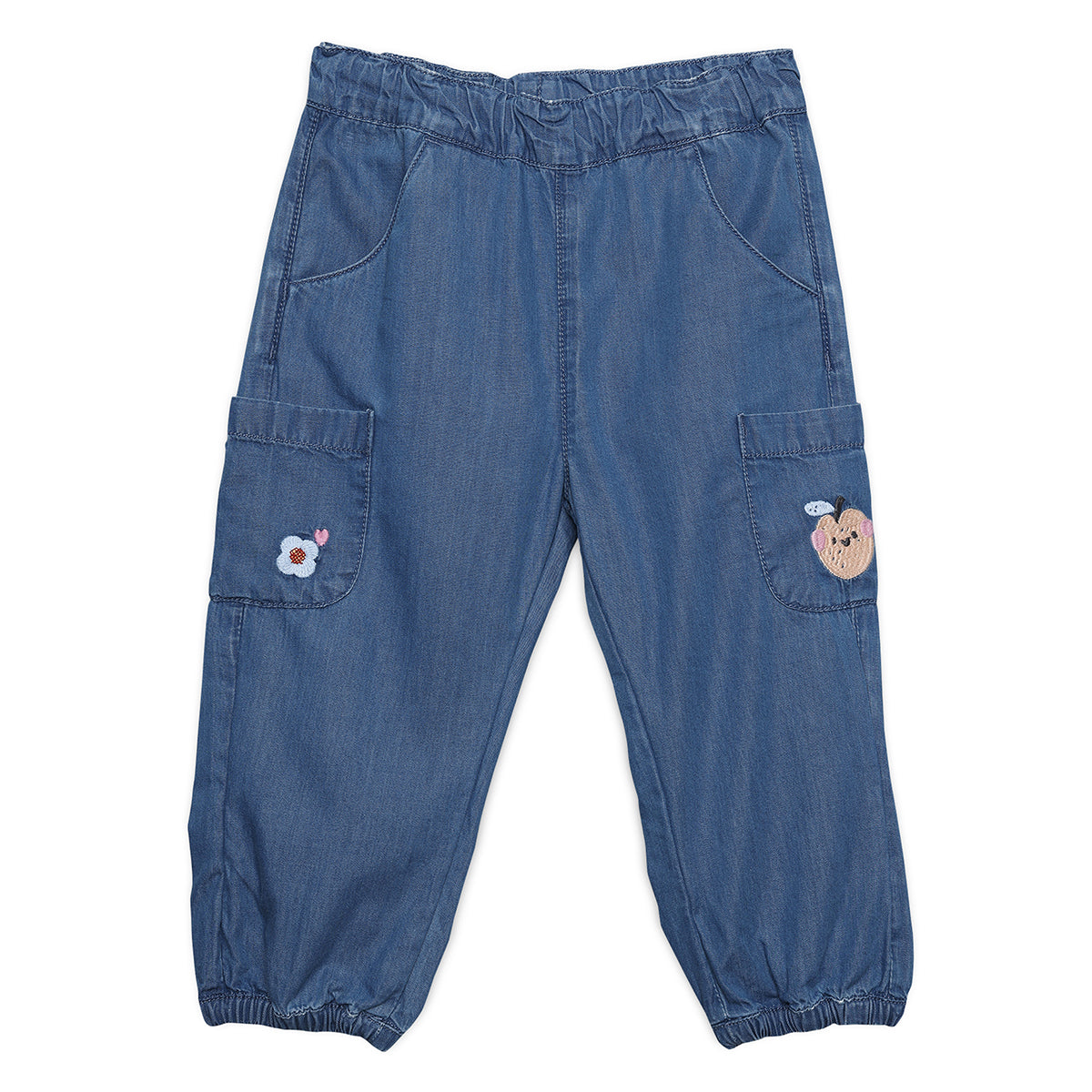 Baby Girls Embroidered Cargo Denim Pants, Blue