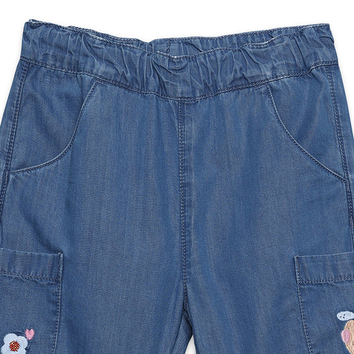 Baby Girls Embroidered Cargo Denim Pants, Blue